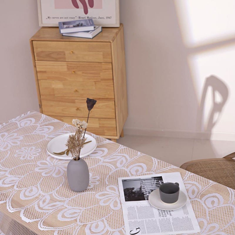 GEFEII White Lace Tablecloth Rectangular Crochet Linen Table Covers for Rectangle Table Oblong Vinyl Floral Lace Tablecloths 60"X104" for Kitchen Wedding Party Chrismas Decoration - Image 4